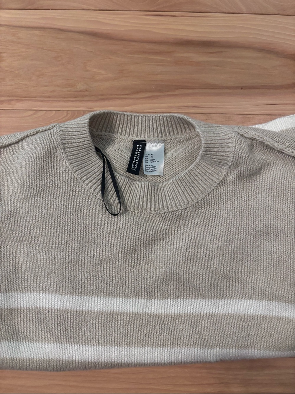 Divided Women's Crewneck Sweater in Beige with White Stripe